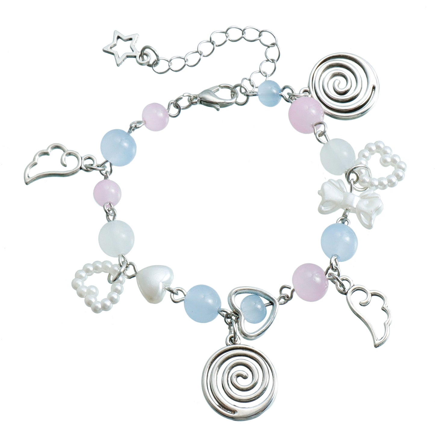 Geometric Beaded Bracelet for Women with Imitation Pearl and Heart Charms Electroplated Metal Bracelet for Anniversary Gift