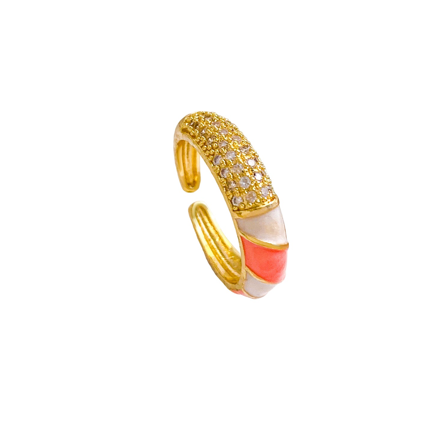 Minimalist Colorful Heart Drip Oil Gold Plated Brass Adjustable Ring for Women
