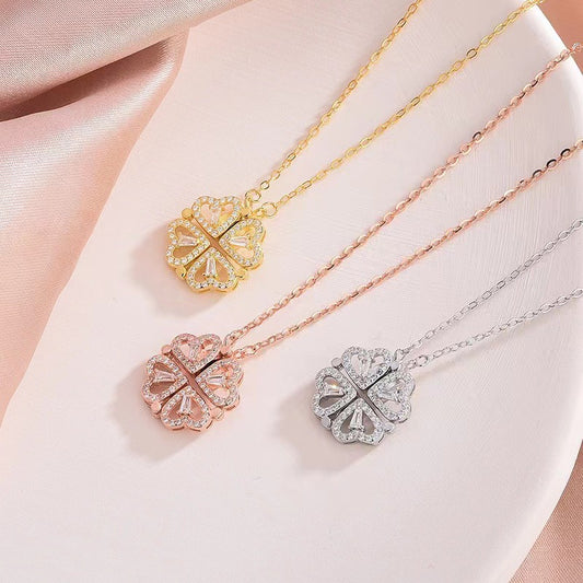 Minimalist Floral and Heart-Shaped Titanium Steel Plated Necklace for Women with O-Chain, Elegant Clavicle Chain