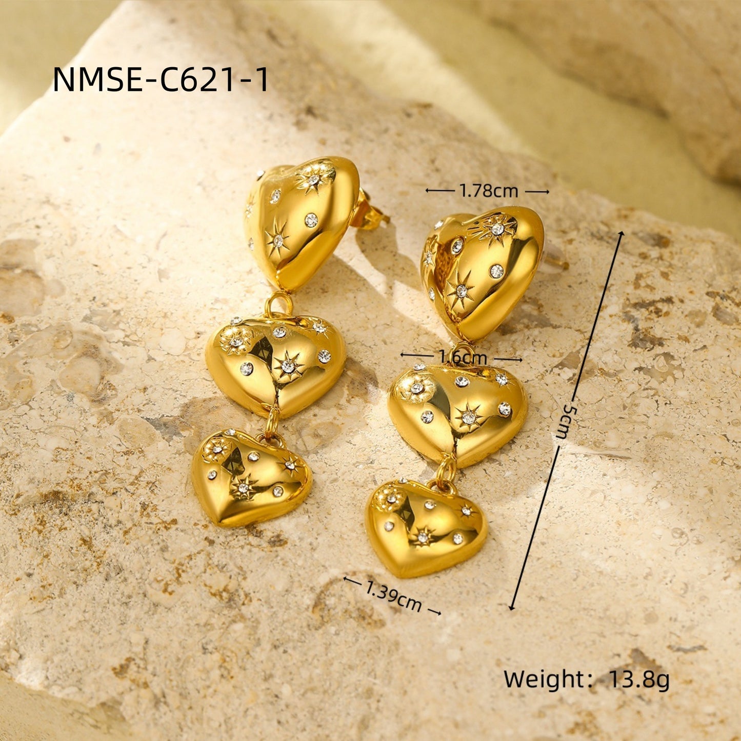 Aretes Colgantes de Corazón Minimalistas de Circonita de Acero de Titanio Chapado para Mujer