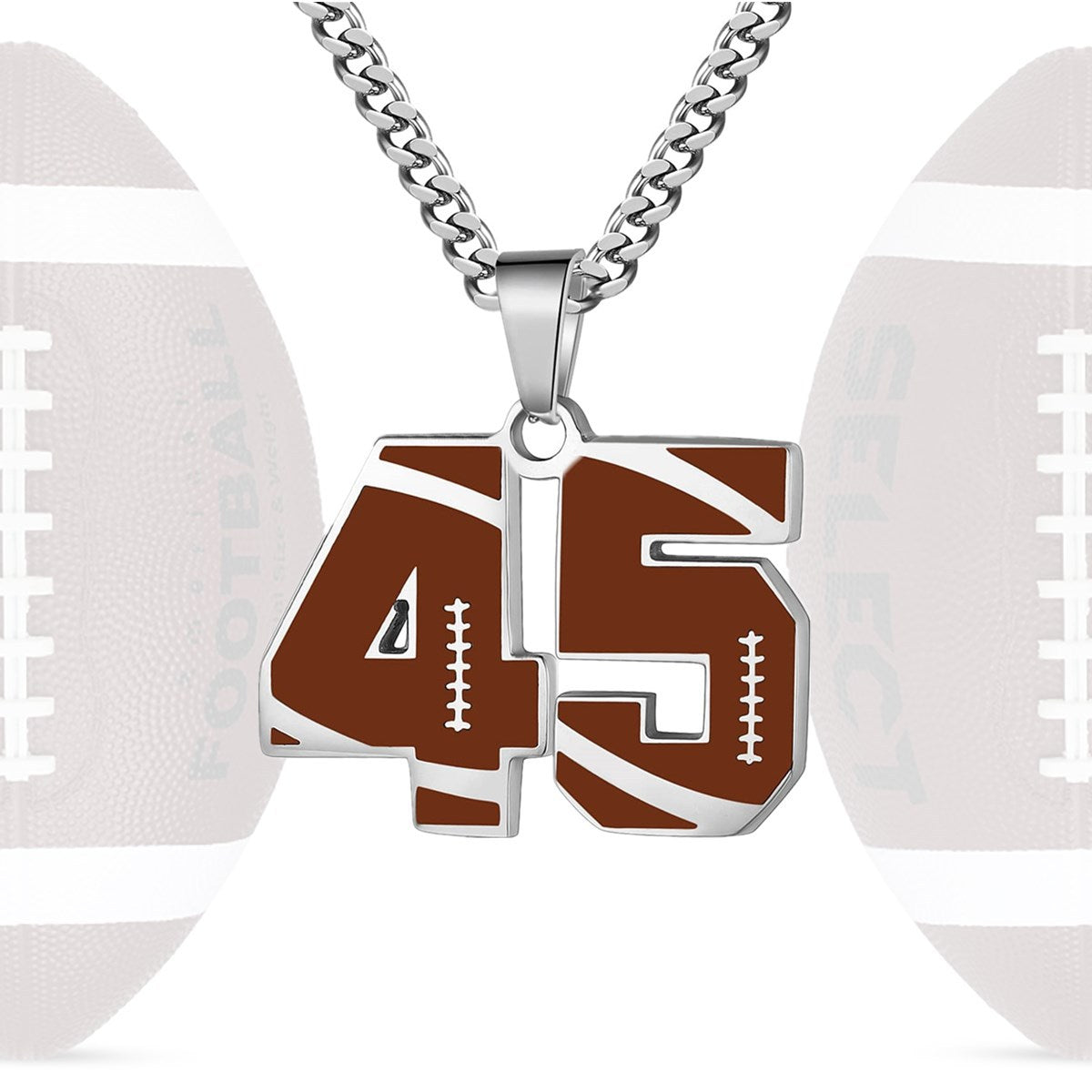 Motivational Football Number Pendant Necklace for Men in Stainless Steel with Polished Finish and Letter/Number Design