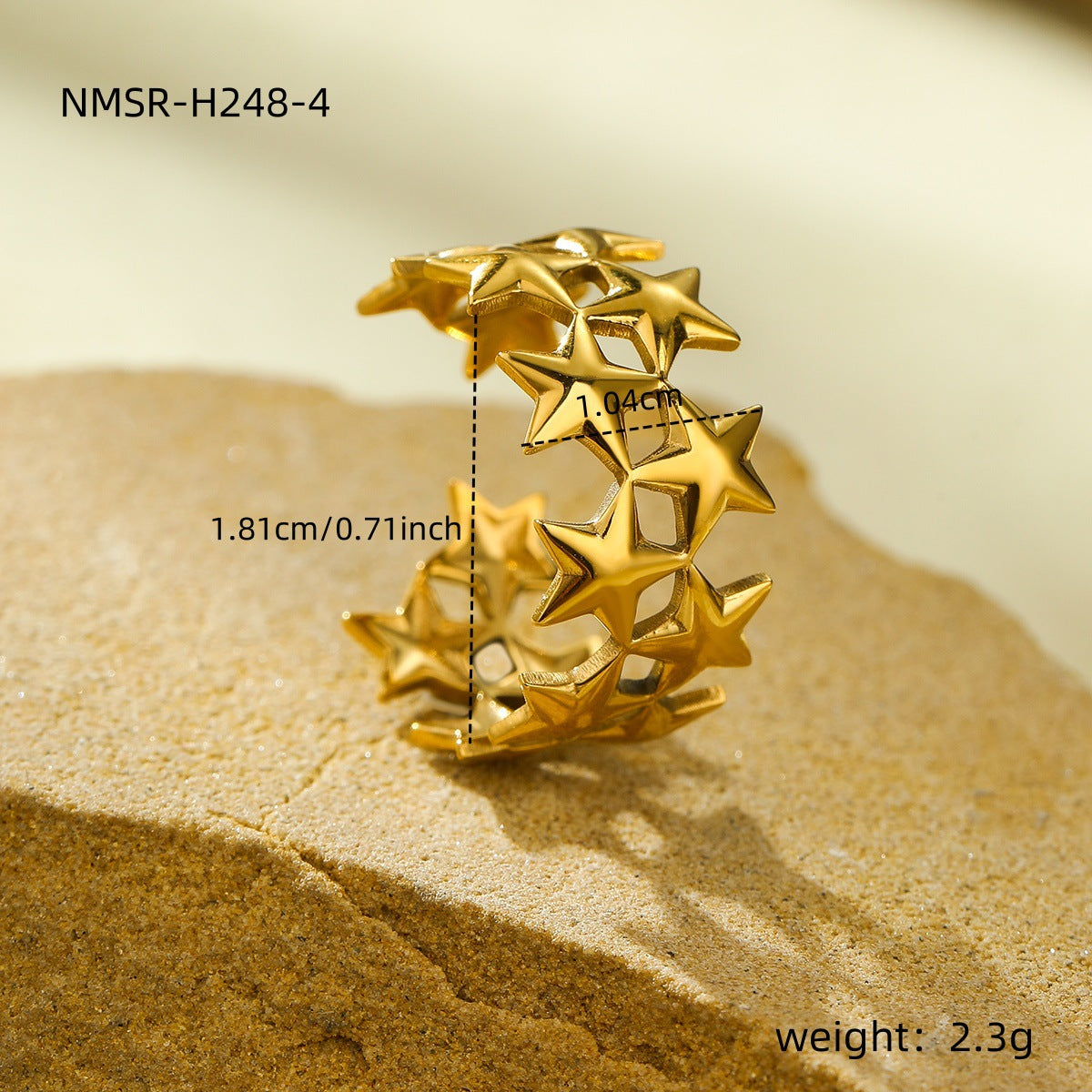 Anillo abierto minimalista geométrico irregular de acero inoxidable chapado en oro de 18 quilates para mujer