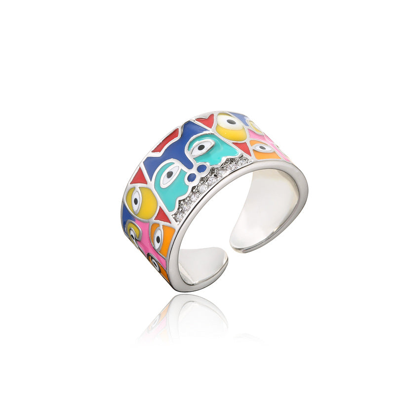 Fashion Geometric Gold Plated Drip Oil Cubic Zirconia Eye Ring for Women