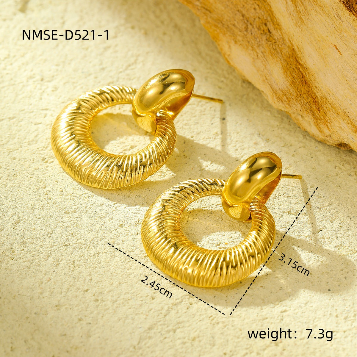 Orecchini pendenti da donna alla moda a doppio strato a forma di anello in acciaio inossidabile con placcatura in oro 18 carati