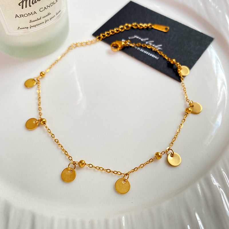 Polished Round Geometric Titanium Steel Anklet