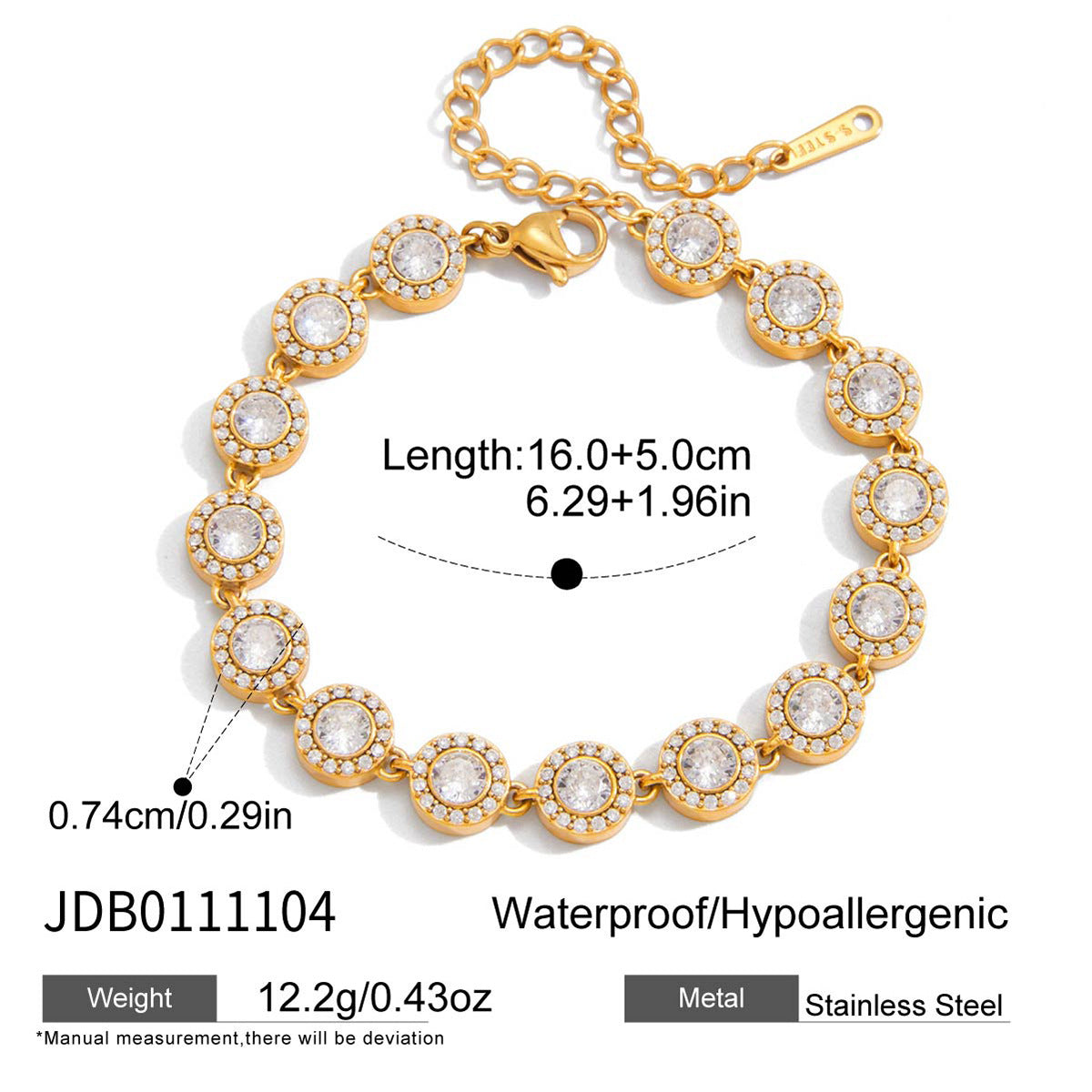 Geometric Heart Stainless Steel Plated Cubic Zirconia Tennis Bracelet for Women