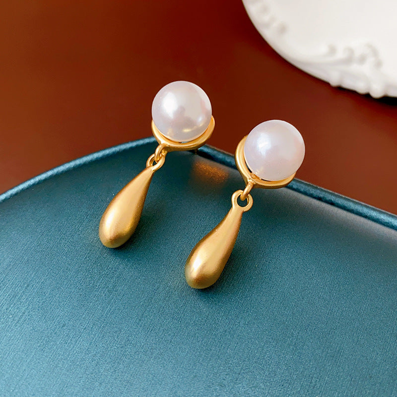 Vintage-Style Geometric Alloy Earrings with Pearl Accents and Silver-Plated Steel Posts for Women