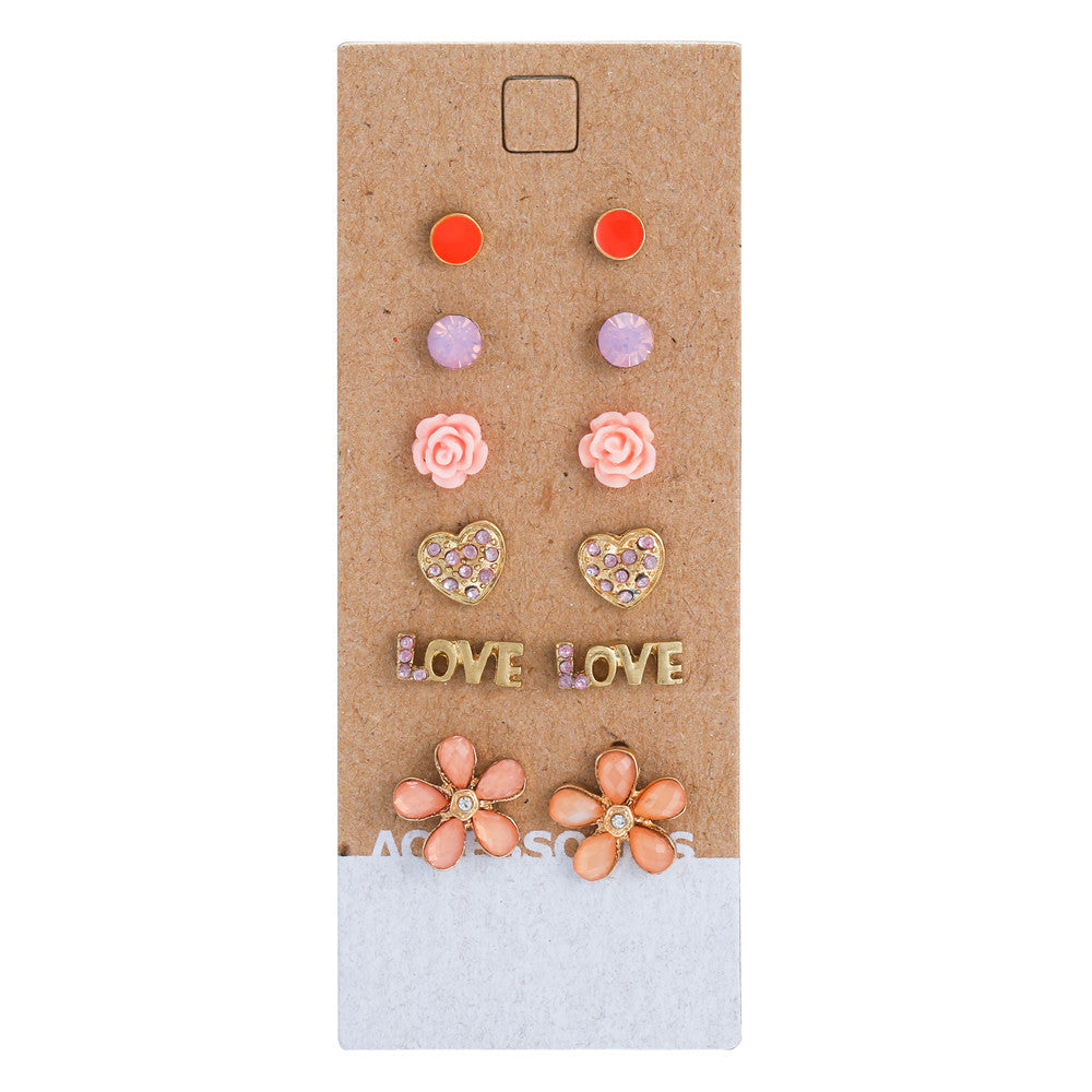 Minimalist Sweet Floral Alloy Plated Stud Earrings Set for Women