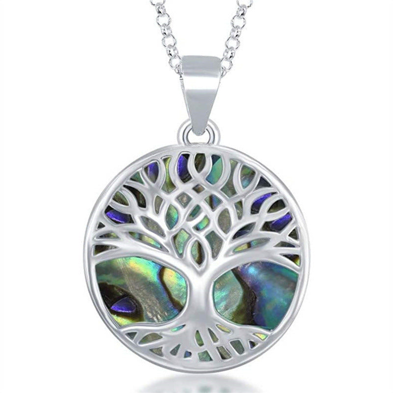 Collana girocollo minimalista con ciondolo rotondo a forma di albero della vita in acciaio inossidabile con finitura galvanica, unisex