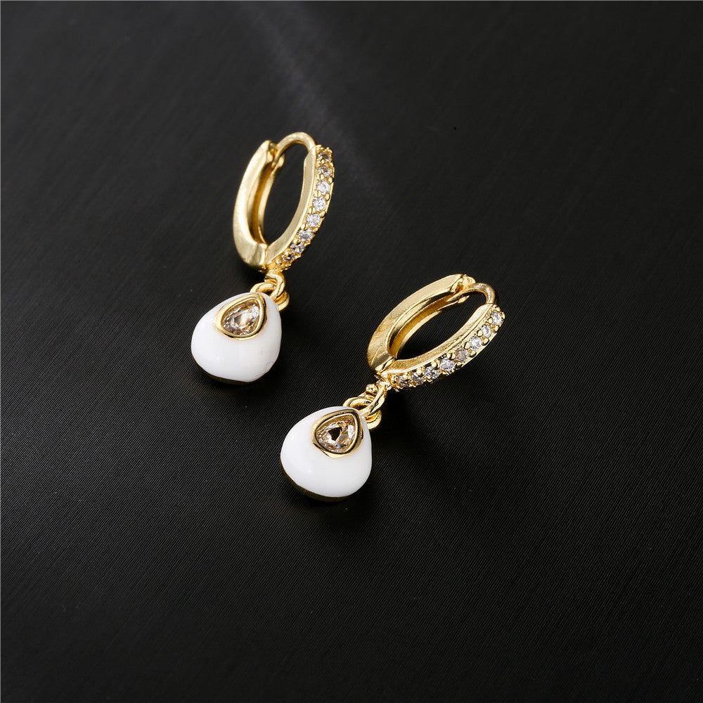 Geometric Teardrop Drip Oil Cubic Zirconia Micro-Inlay Brass 18K Gold Plated Earrings