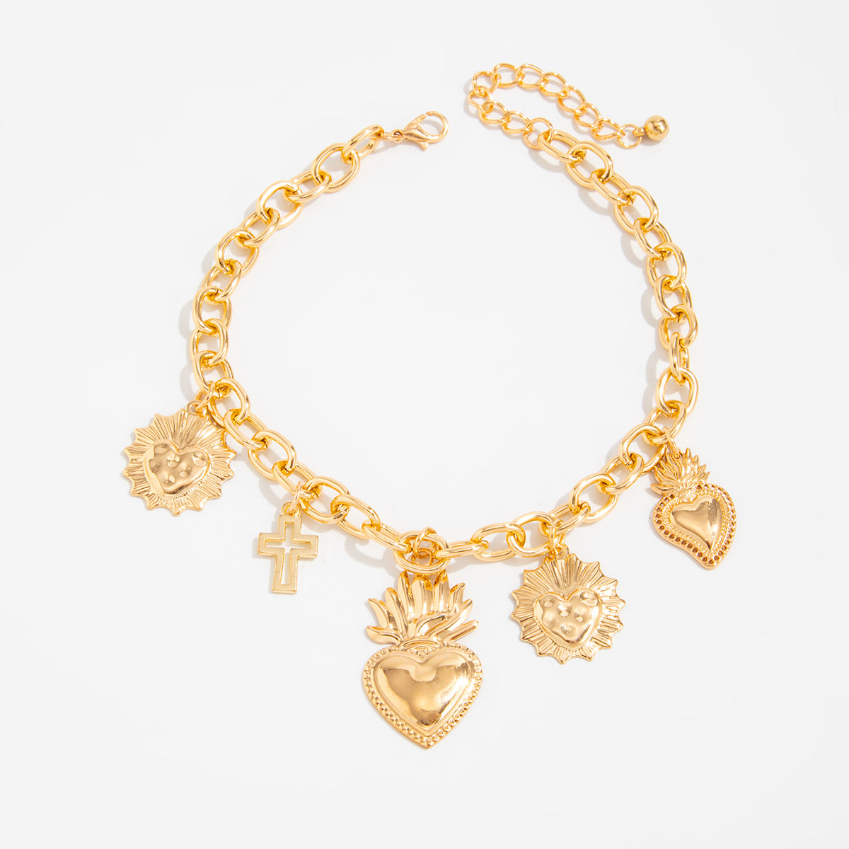 Vintage Heart-Shaped Alloy Anklet with Pearl Accents for Women, Fashionable Pants Hem Decor and Beaded Foot Jewelry