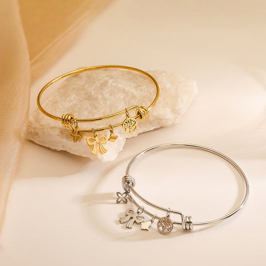 Fashion Minimalist Bowknot Tree of Life Bracelet for Women Stainless Steel Plated Bangle