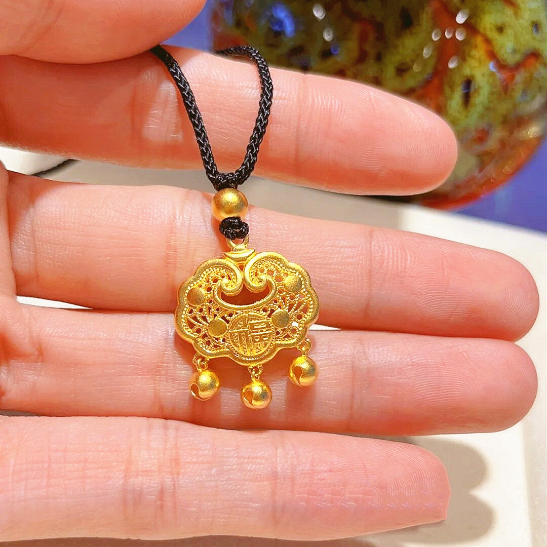 Collana con ciondolo a forma di lucchetto della longevità in ottone placcato oro con design originale a forma di animale irregolare, per uomo e donna