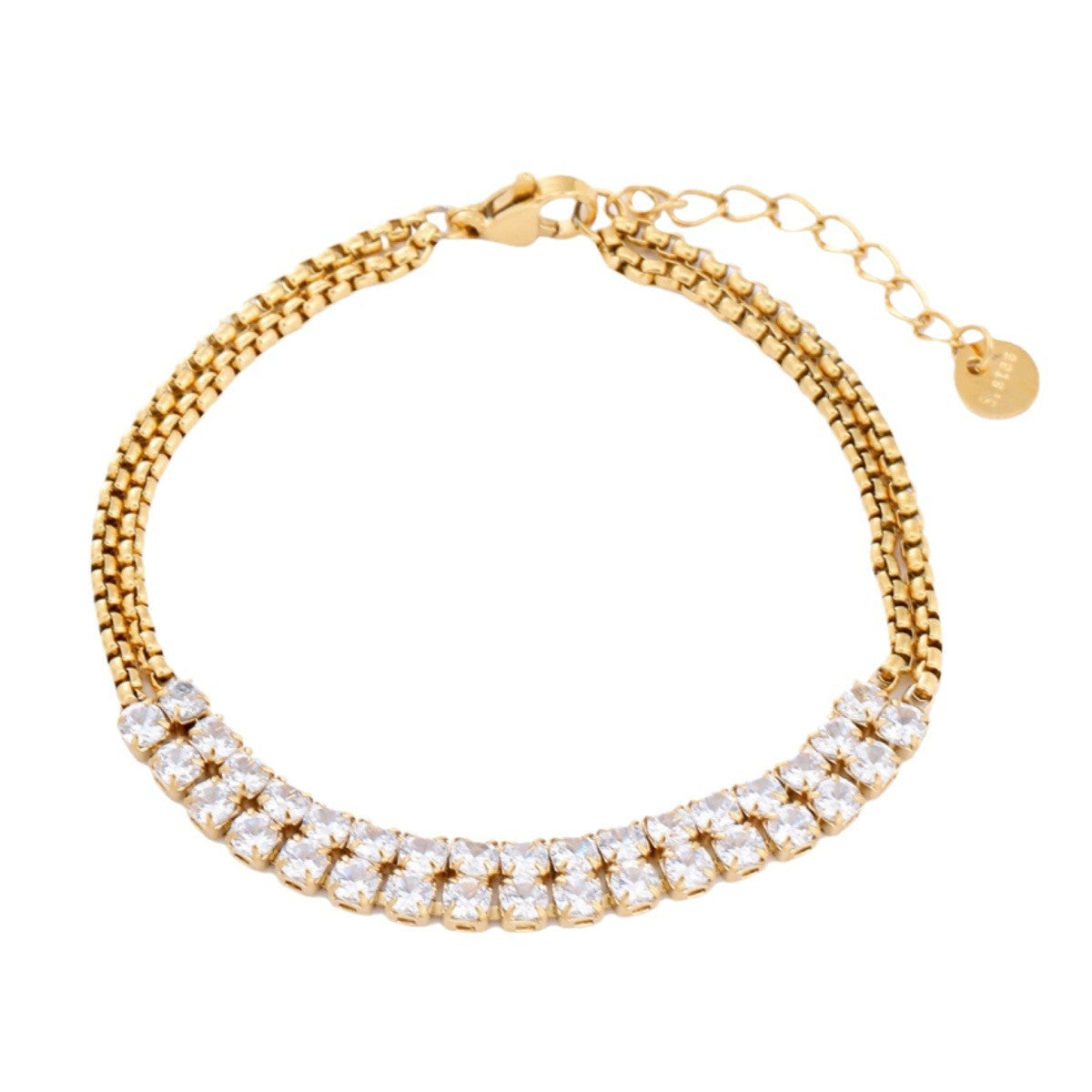 Fashionable Geometric Stainless Steel Bracelet with 18K Gold Plating and Zircon Inlay for Women