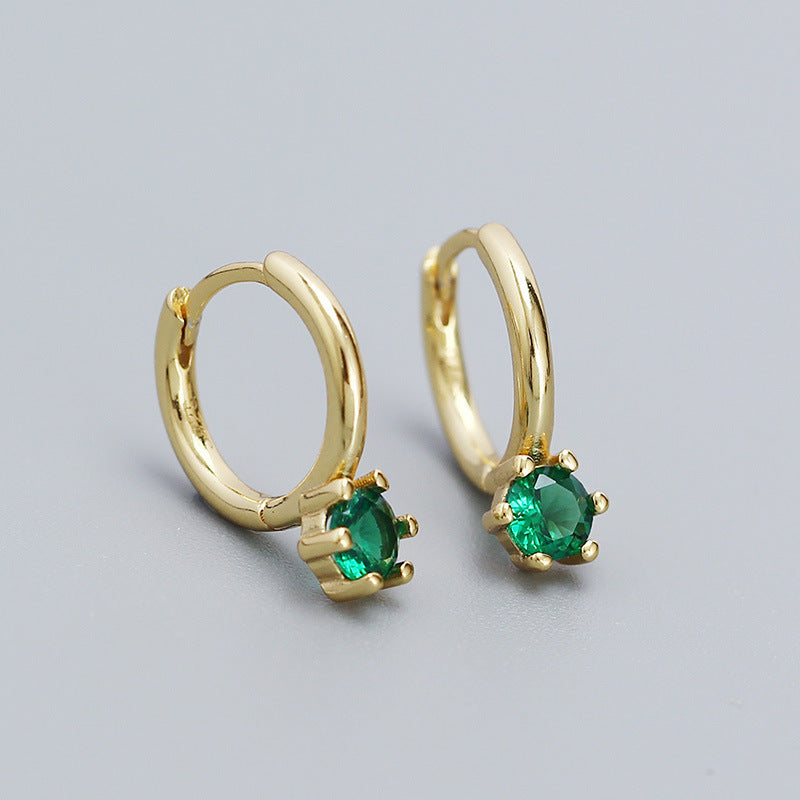 Minimalist Elegant 925 Sterling Silver Round Geometric Cubic Zirconia Hoop Earrings