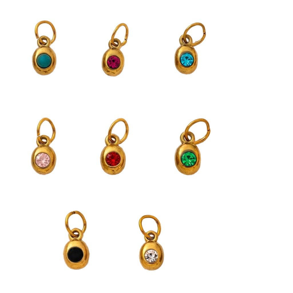 Vintage Geometric Stainless Steel 18K Gold Plated PVD DIY Charm Bar Necklace with 12 Birthstones