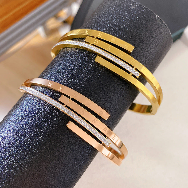 Vintage Titanium Steel Cross Roman Numeral Bracelet Plated Finish