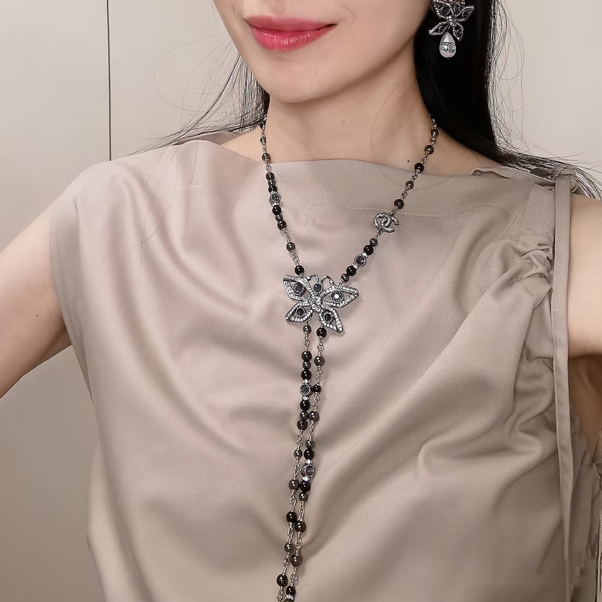 Vintage Gold Plated Brass Butterfly Necklace for Women