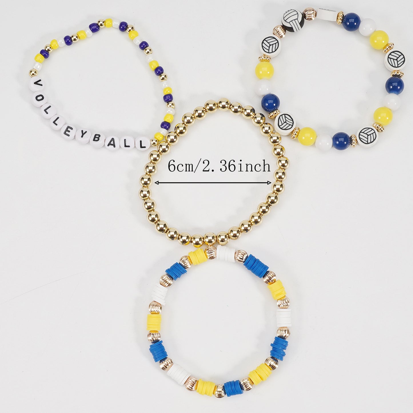 Set di braccialetti elastici unisex con perline, con elementi a tema basket, calcio, baseball e pallavolo