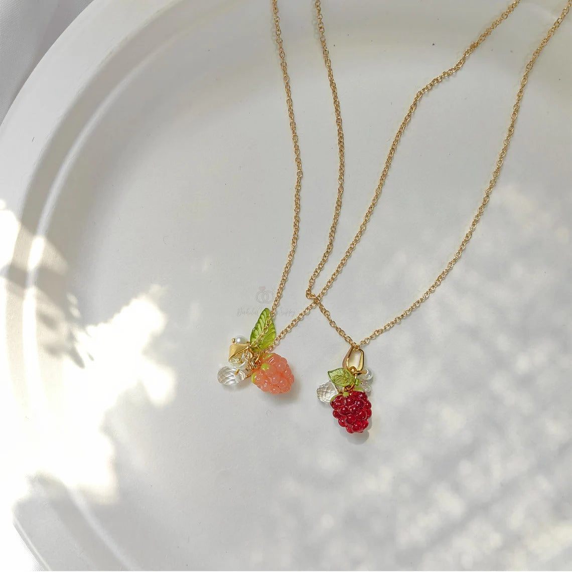 Colorful Fruit Grape Blueberry Lemon Lychee Peach Pendant Stainless Steel Necklace for Women