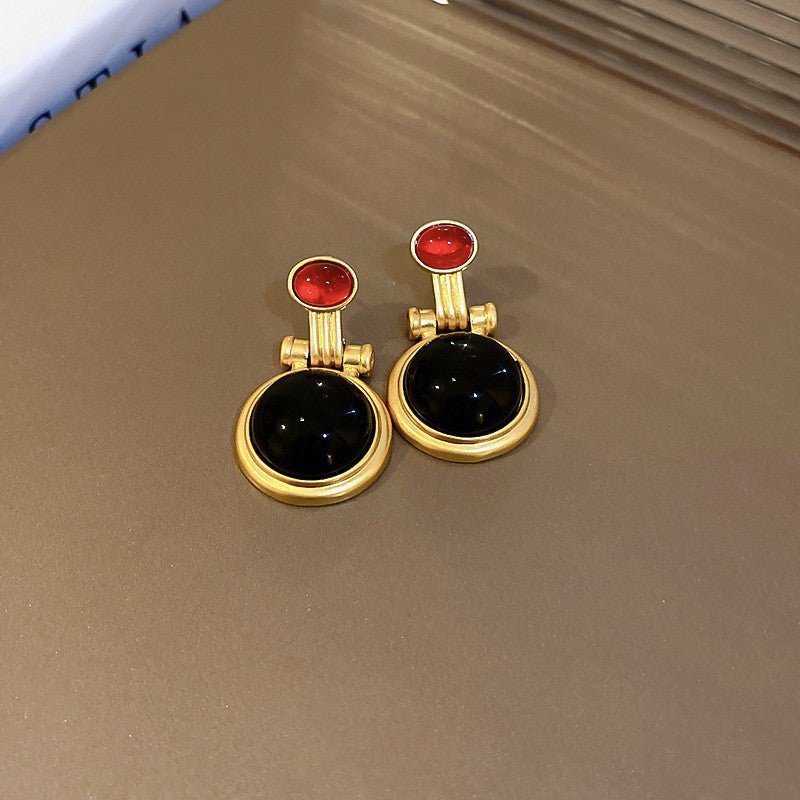 Vintage Geometric Earrings with Rhinestone Inlay in Gold-Plated Metal for Women