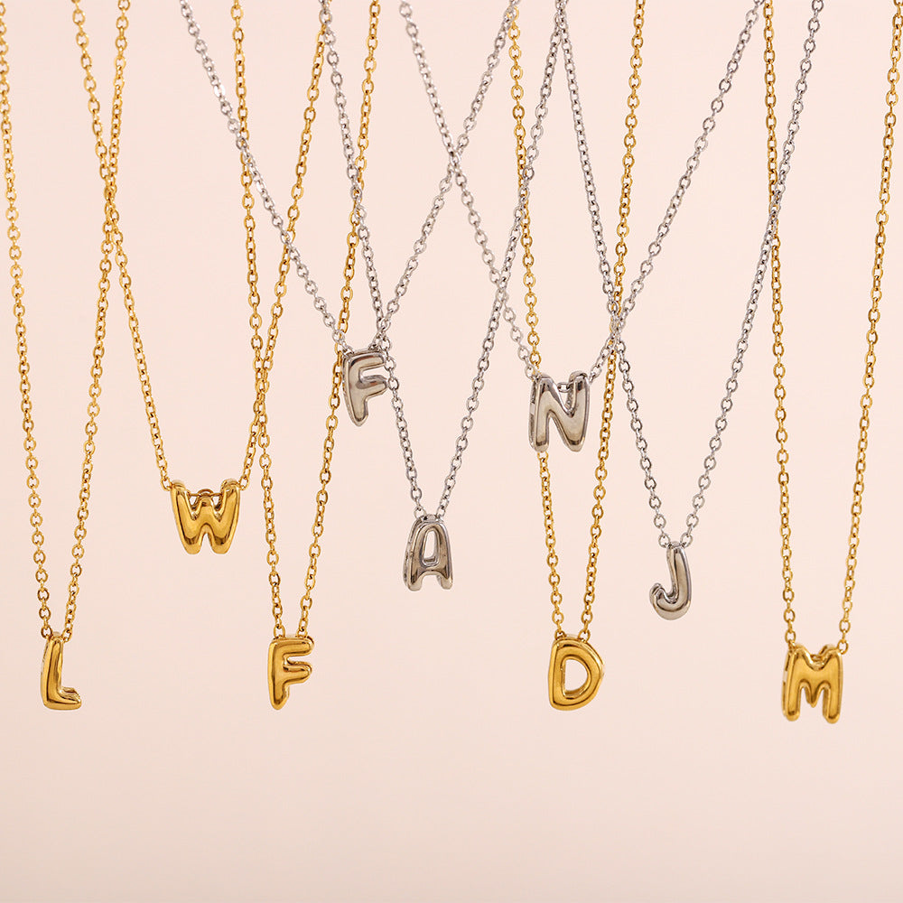 Fashionable Minimalist Letter Pendant Necklace in Stainless Steel with 18K Gold Plating for Women