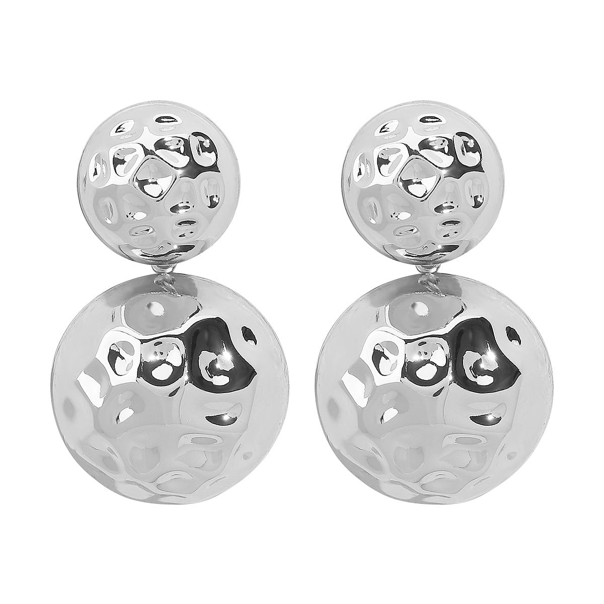 Pendientes redondos geométricos vintage con textura martillada y acabado galvanizado para mujer