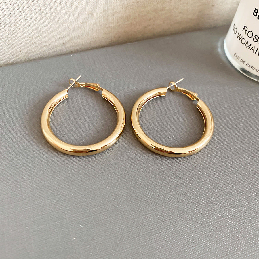 Pendientes de aro redondos geométricos minimalistas para mujer con alambre de acero galvanizado y acabado de metal pulido