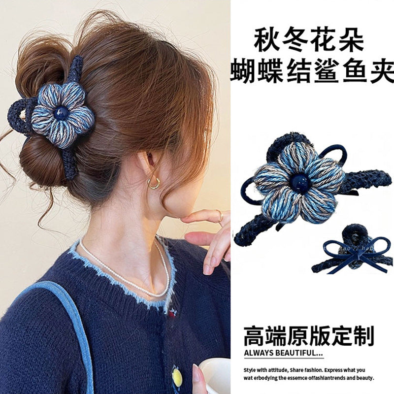 Fermaglio per capelli a graffetta in maglia floreale stile lusso da donna, accessorio fatto a mano per tutti i giorni