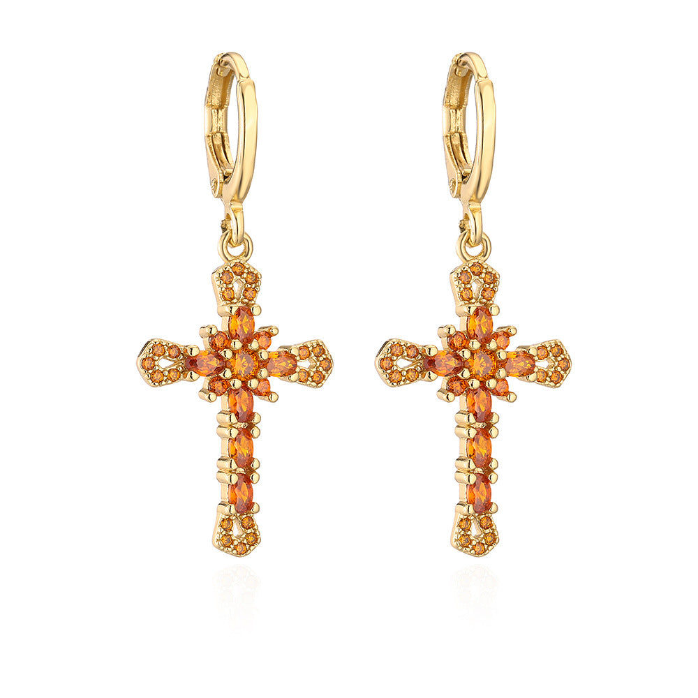Orecchini geometrici in rame con placcatura in oro 18 carati e accenti di zirconi da donna, gioielli minimalisti alla moda
