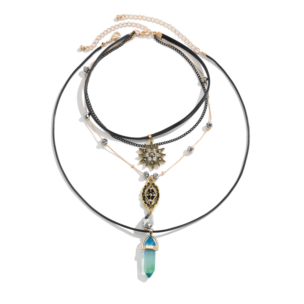 Vintage Baroque Pearl Star Teardrop Pendant Zinc Alloy Plated Multi-Layer Necklace for Women