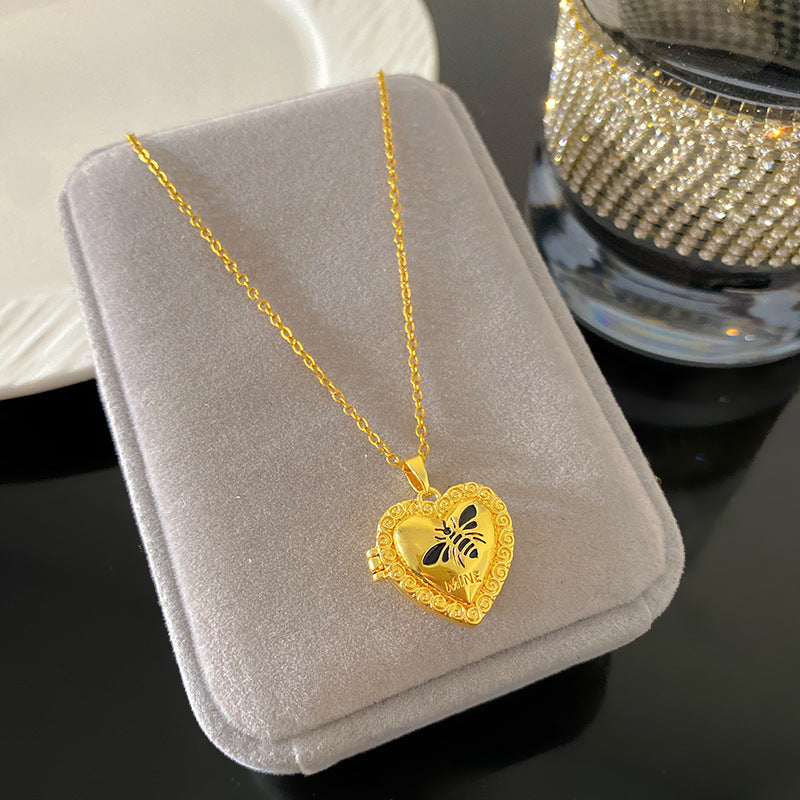 Vintage Enamel Drip Oil Oval Heart Brass Pendant Titanium Steel Necklace Cable Chain