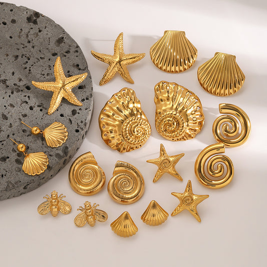 Gold Plated Stainless Steel Starfish Earrings for Women