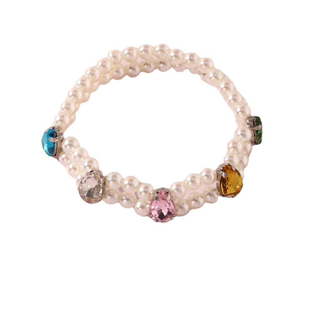 Braccialetto a doppio strato fatto a mano con perle e design con perline per ragazze, in plastica e resina a forma rotonda con accenti in vetro, gioiello stile principessa per età 6-10