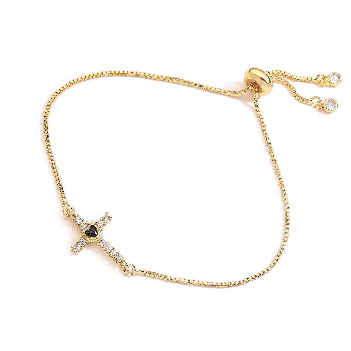 18K Gold Plated Brass Cubic Zirconia Cross Pendant Necklace for Women