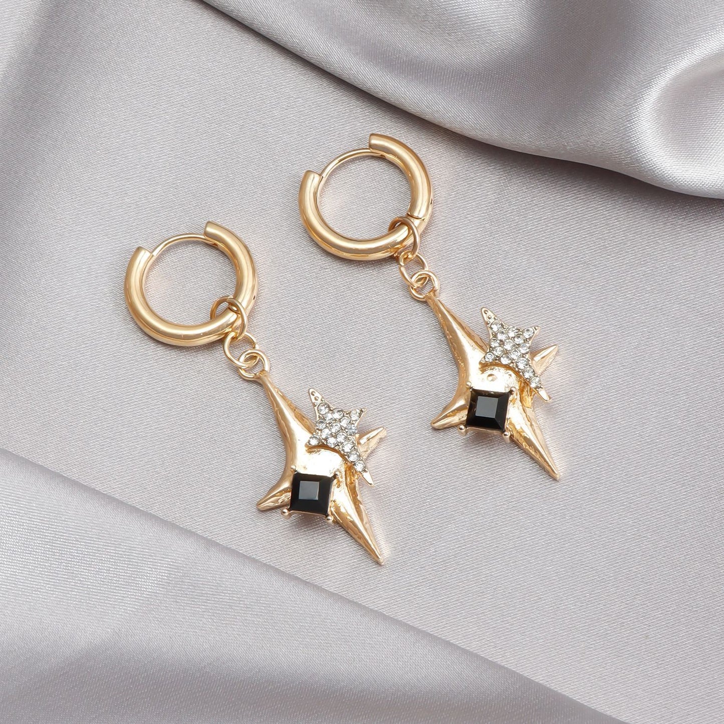 Fashion Minimalist Geometric Four-Pointed Star Stud Earrings for Women with Alloy Base and Plated Finish