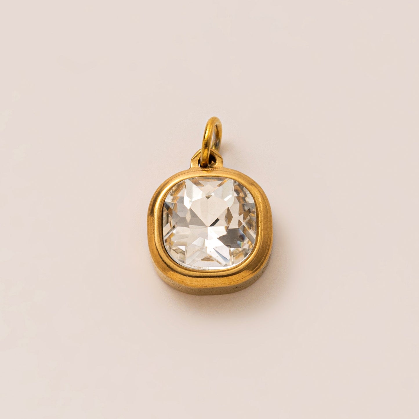 Minimalist Geometric 18K Gold Plated Titanium Steel Charm Bar with Rhinestone Inlaid Stainless Steel Birthstone Pendant for Women