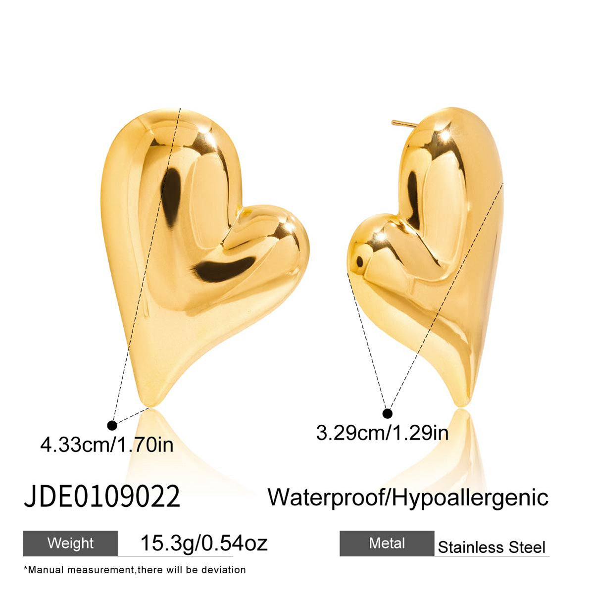Aretes de Acero Inoxidable en Forma de Corazón Minimalistas con Acabado Chapado para Mujer