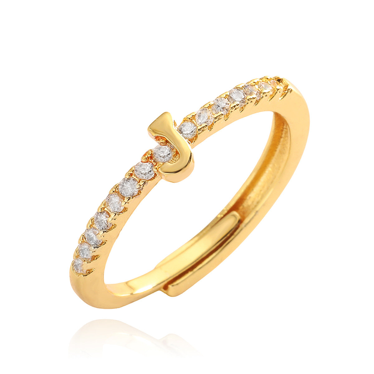 Anello in Rame Geometria Minimalista con Placcatura in Oro 18K e Zirconia Cubica, Design Regolabile a Lettera per Donna