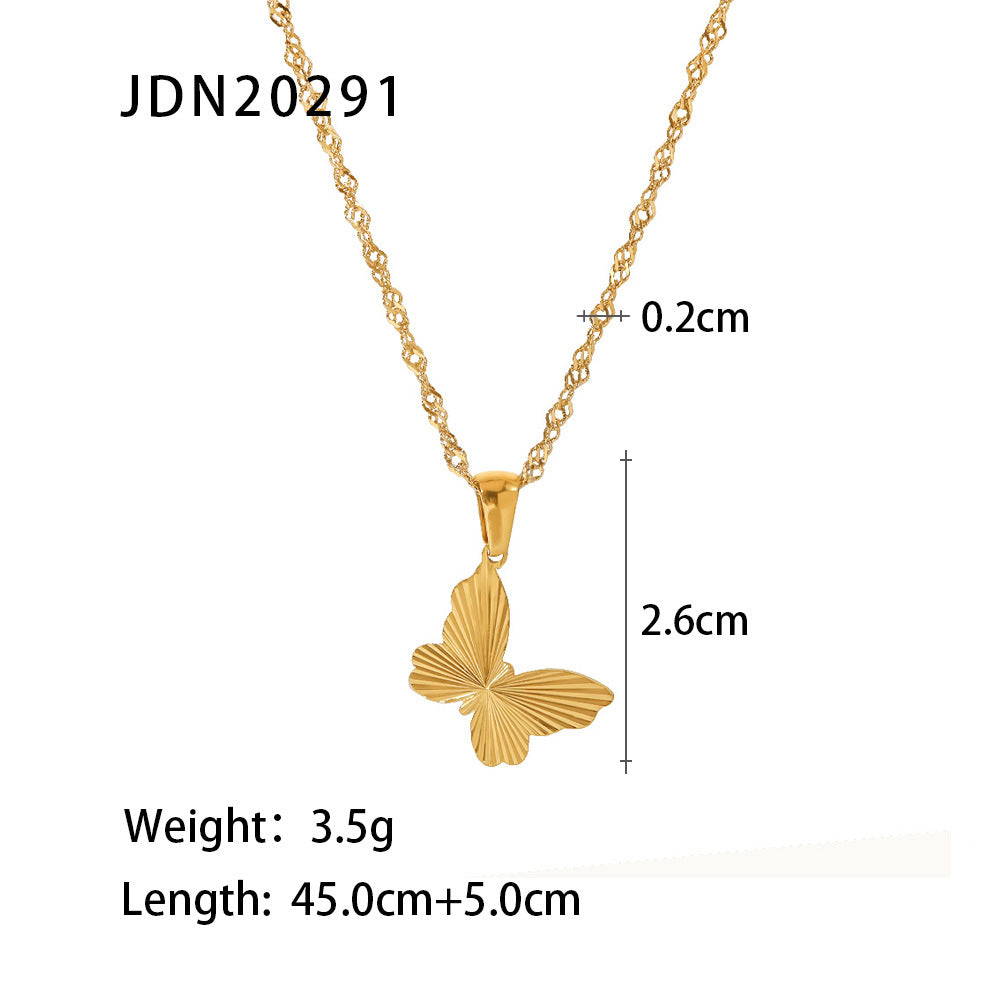 Trendy Geometric Round Pendant Necklace 18K Gold Plated Stainless Steel Beaded Chain for Women
