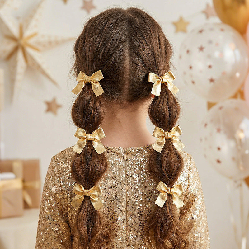 Natural Style Bow-Shaped Hair Clip Set for Girls with Polyester Material and Ruffled Mesh Detail