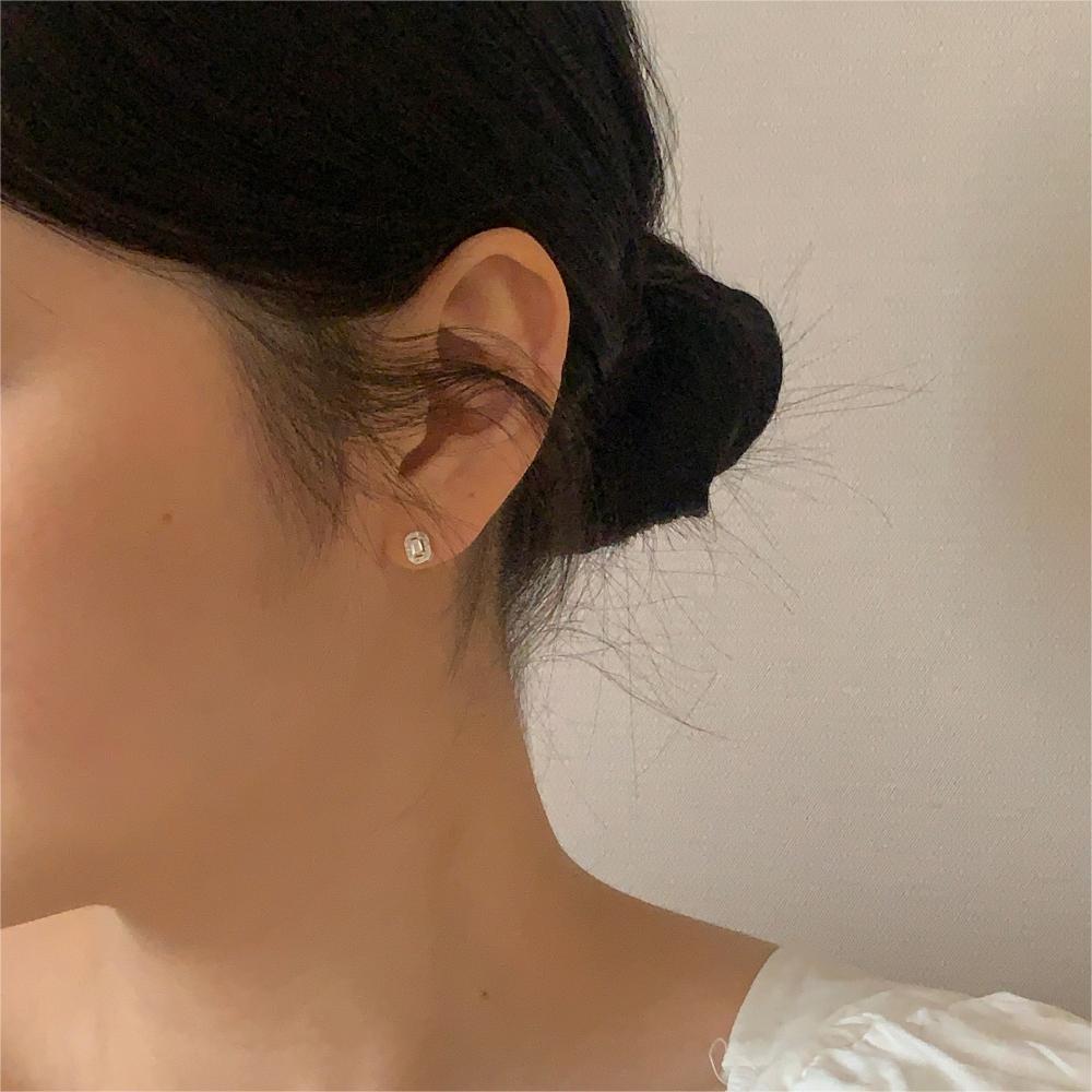 Minimalist Letter-Shaped 925 Sterling Silver Stud Earrings with Zircon Inlay, Polished Finish