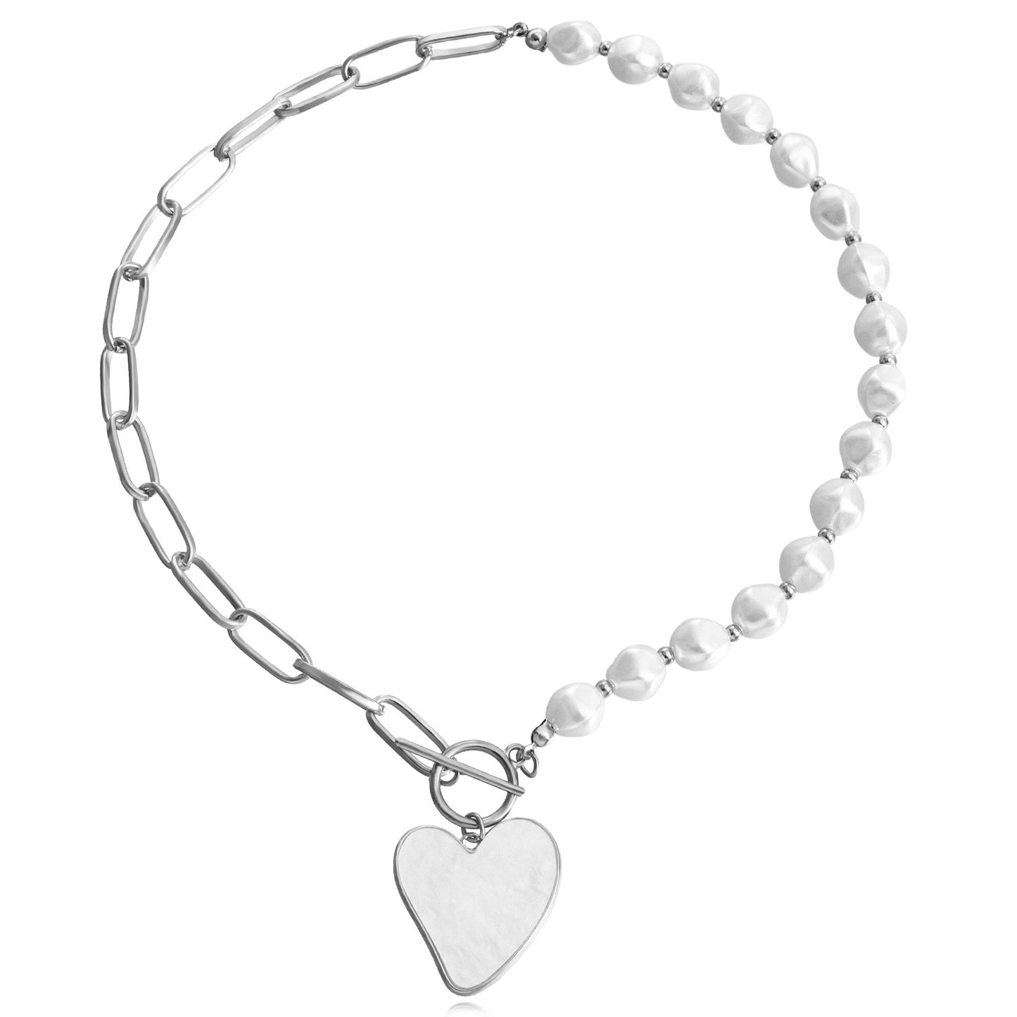 Fashionable Geometric Rhombus Pearl Heart Mother-of-Pearl Pendant Necklace for Women Alloy Chain with Plating Finish