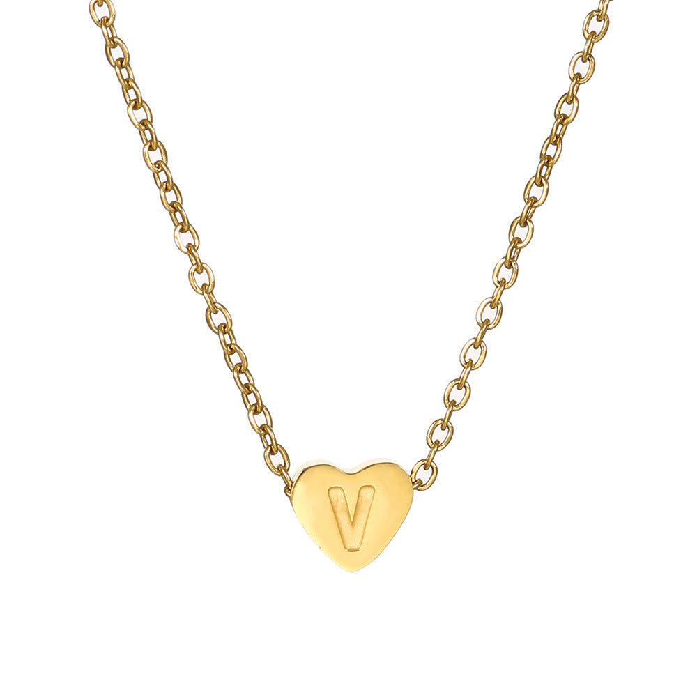 Vintage 18K Gold Plated Heart Letter Stainless Steel Necklace for Women