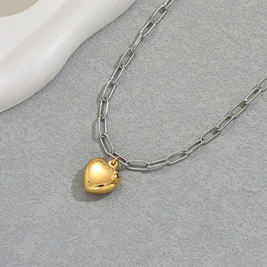 Collar con colgante de corazón geométrico para mujer de cobre con acabado galvanizado, joyería de moda minimalista