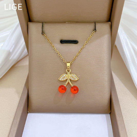 Luxury Fresh and Sweet Geometric Zircon Pendant Necklace Stainless Steel Chain for Unisex