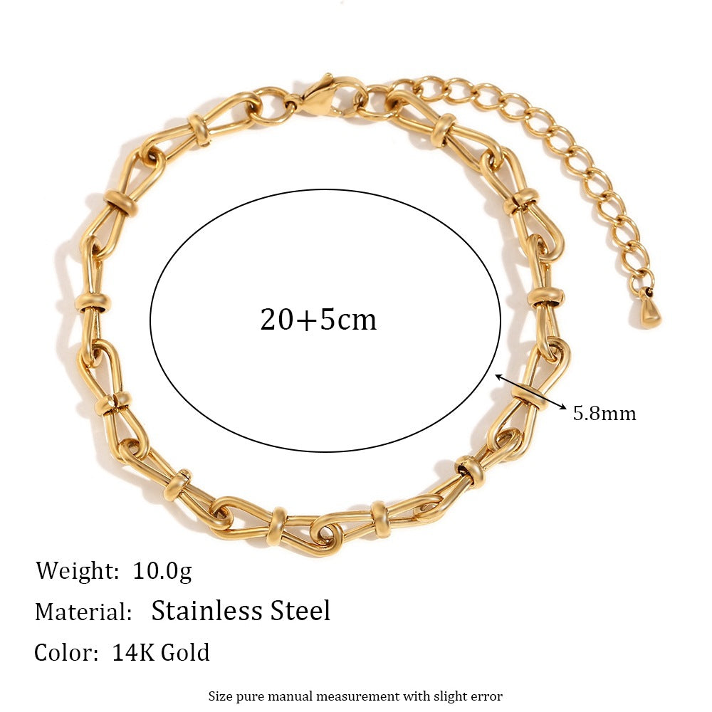 Minimalist Bow-Shaped Anklet for Women Made of Stainless Steel with 14K Gold Plating