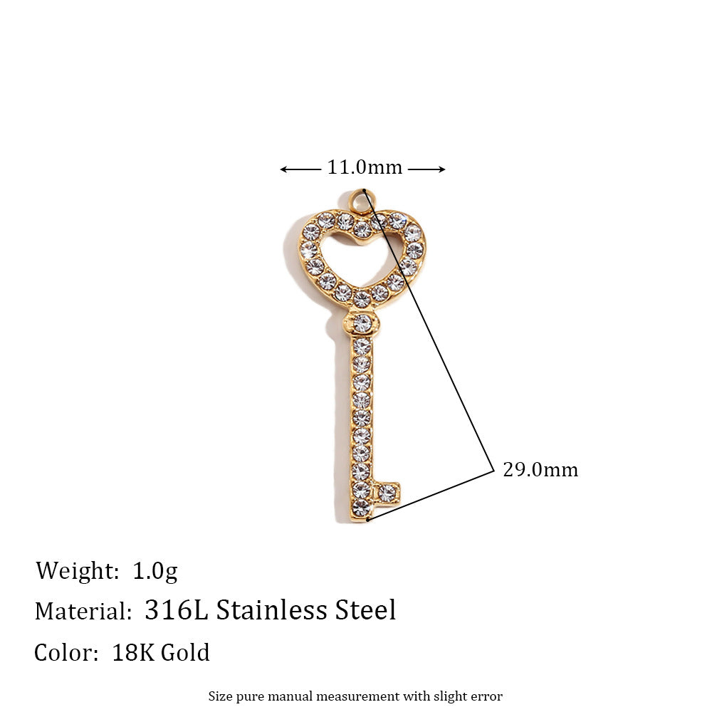 Minimalist Geometric Heart Pendant for Women Stainless Steel with 18K Gold Plating and Micro-Pave Colored Rhinestones