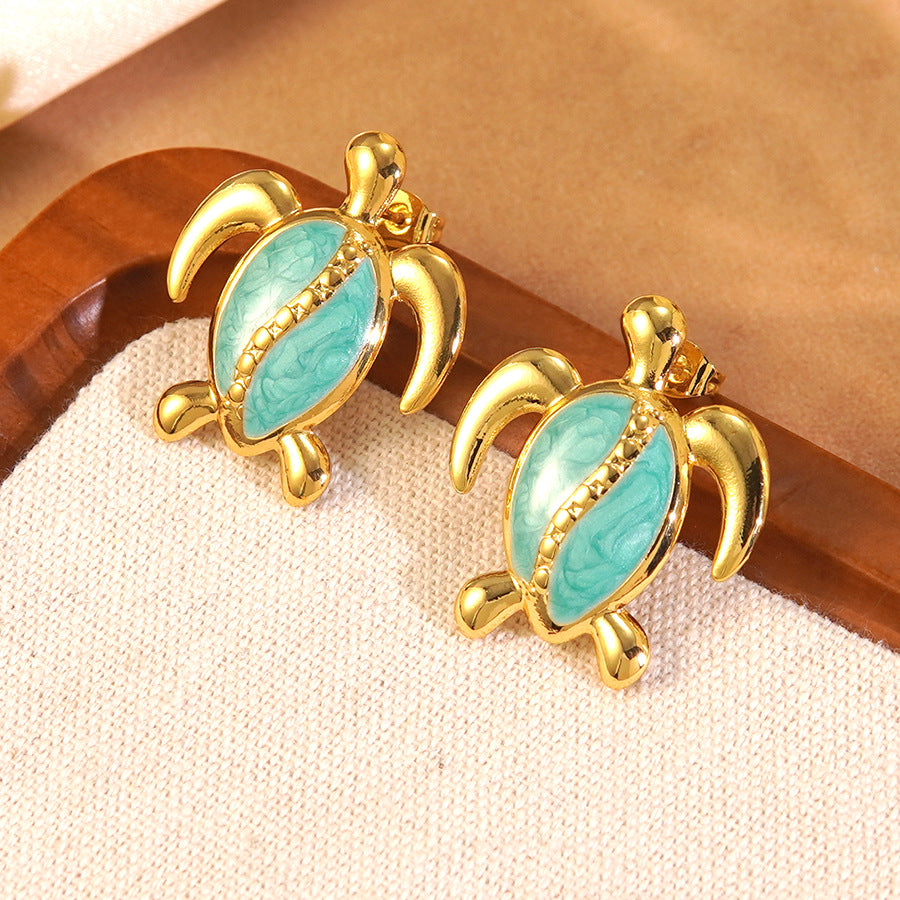 Sweet Drip Oil Animal Stainless Steel Turtle Earrings for Women