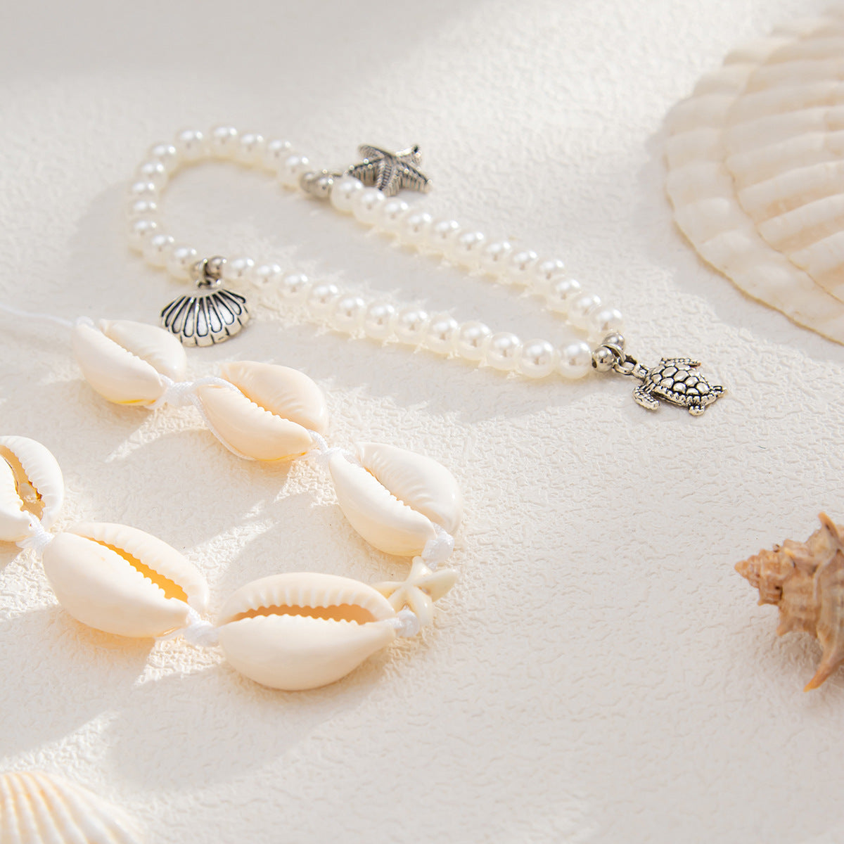 Minimalist Alloy Starfish Shell Pearl Anklet Set for Women